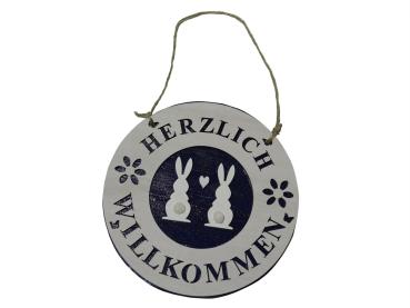 Kaninchenschild Herzlich Willkommen dunkelblau